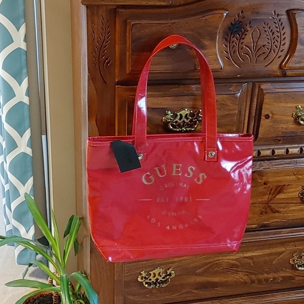 NWT Guess Red & Gold Tote Bag